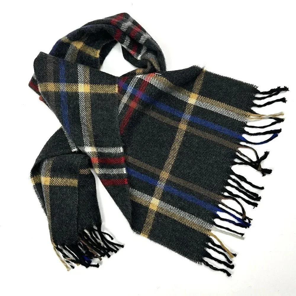 NWT Modena Virgin Wool Scarf Charcoal Gray Plaid made in Uruguay Men’s Women’s